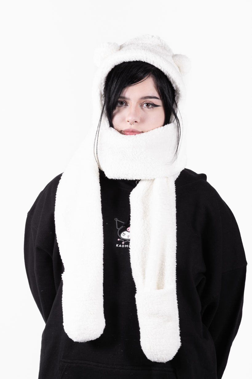 Comic Book Pow Zap Hooded Scarf with Pockets - Black and deals White