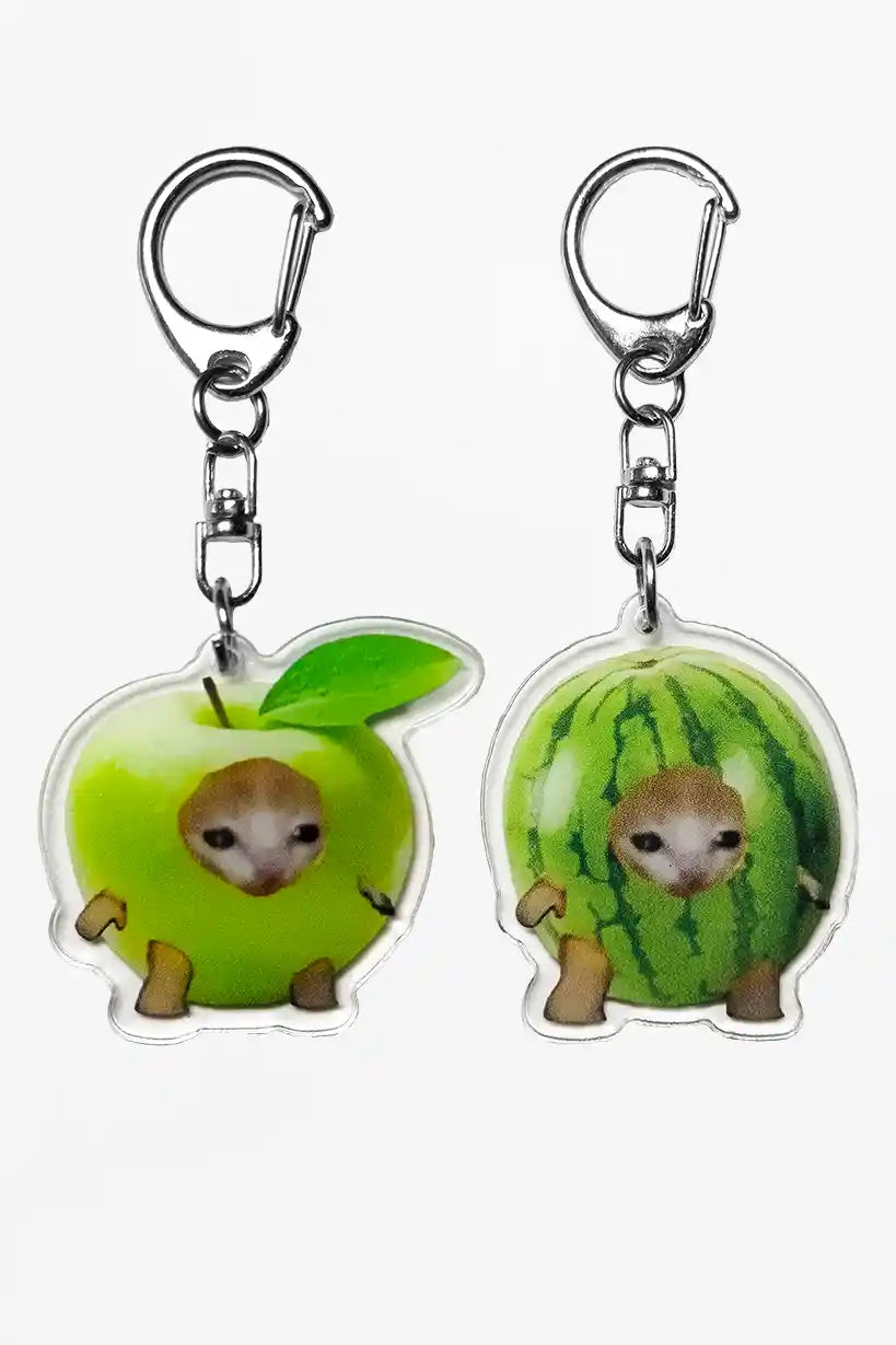 Apple and Watermelon Cat • Keychain Acrylic