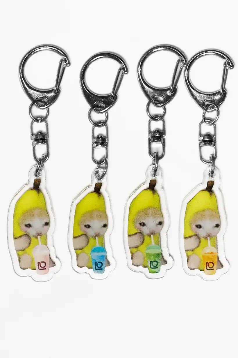 Banana Cats Drinking Boba Tea • Keychain Acrylic