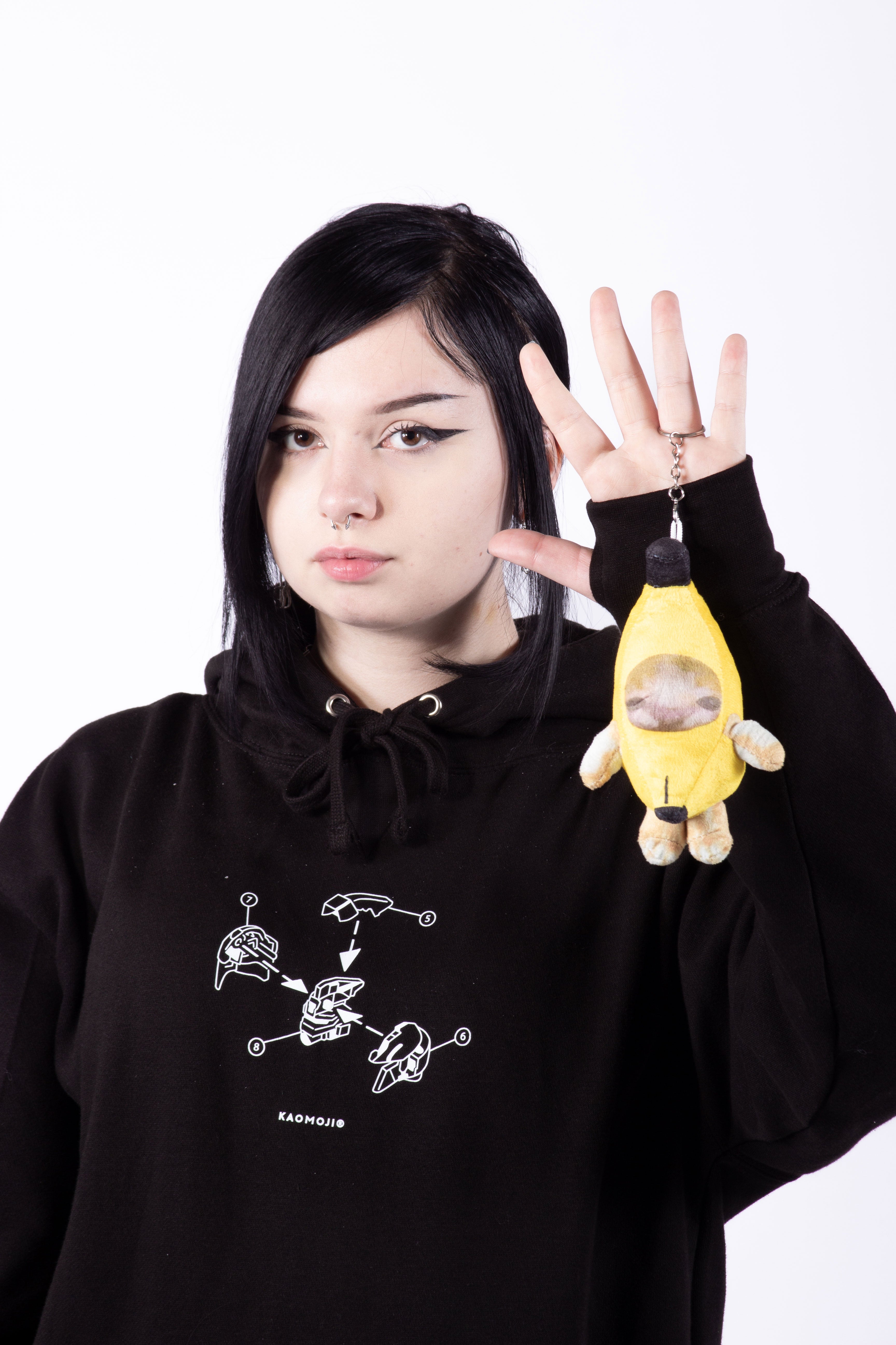 Crying Banana Cat with Sound Keychain Plush Toy Kaomoji Official