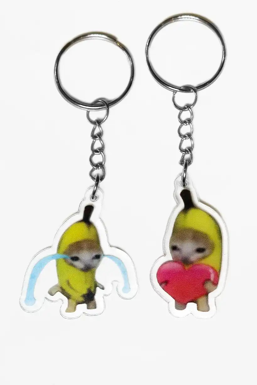 Crying Banana + Heart banana Cat • Keychain Acrylic